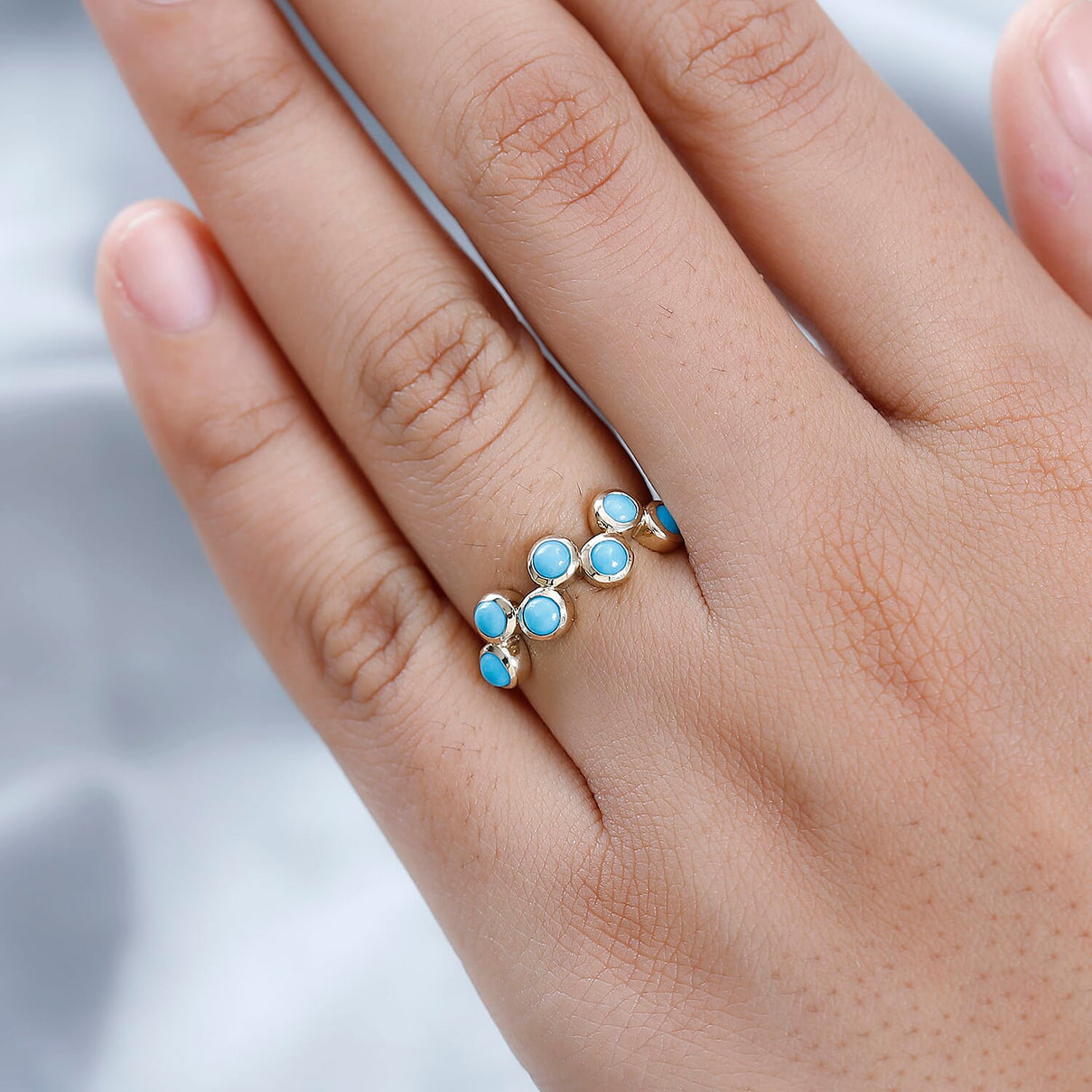 9K Yellow Gold  Arizona Sleeping Beauty Turquoise 7 Stone Ring 7637414 2