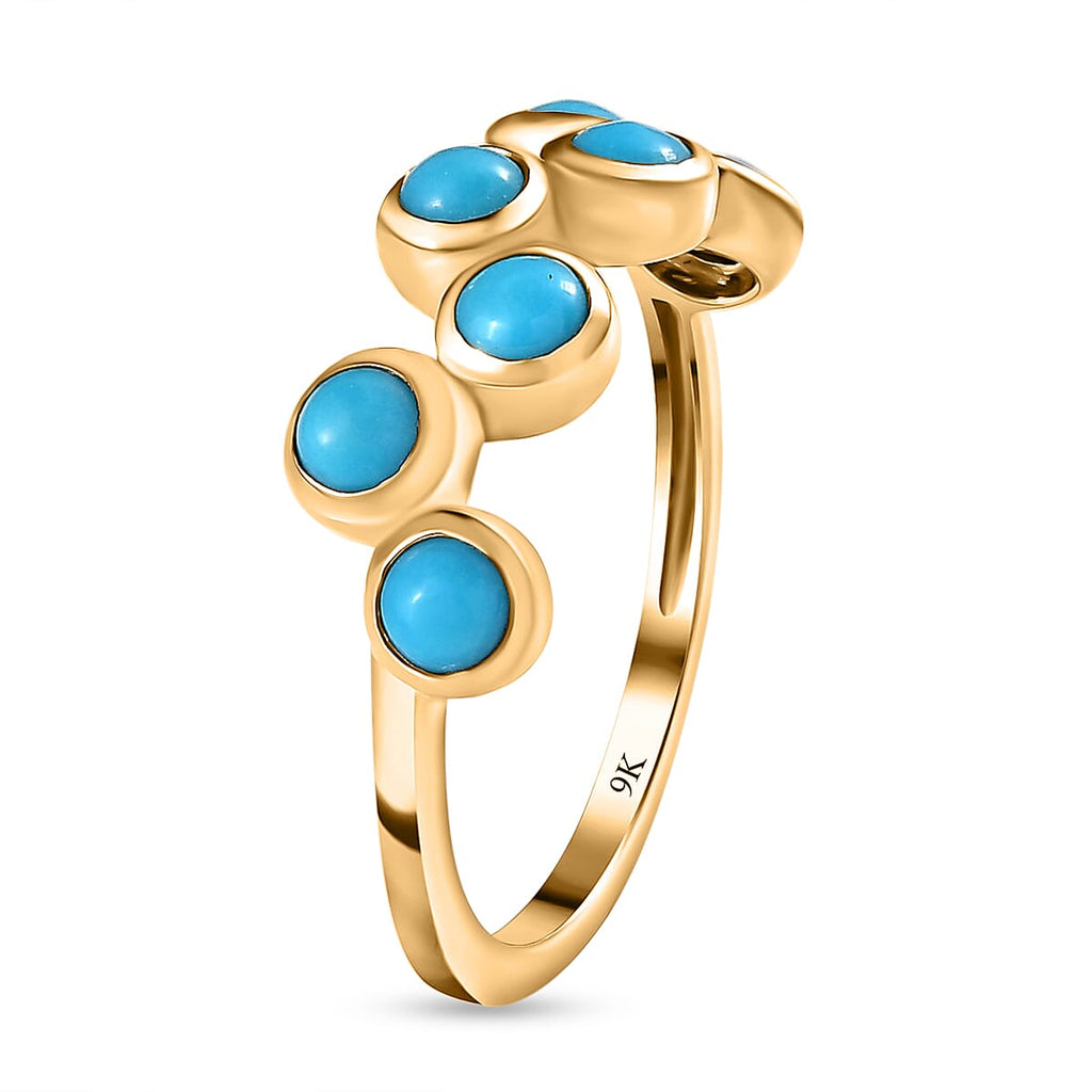 9K Yellow Gold  Arizona Sleeping Beauty Turquoise 7 Stone Ring