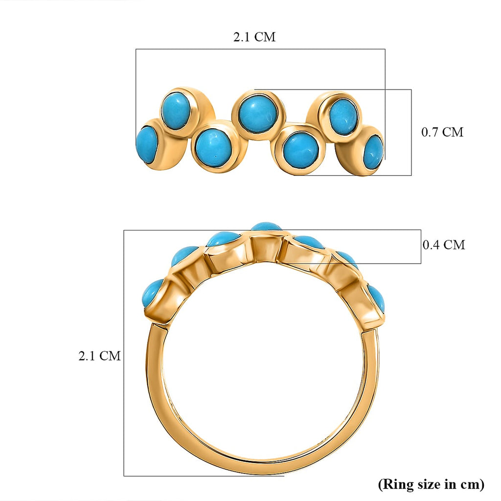 9K Yellow Gold  Arizona Sleeping Beauty Turquoise 7 Stone Ring