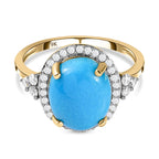 9K Yellow Gold Arizona Sleeping Beauty Turquoise and Moissanite Ring 3.93 Ct.