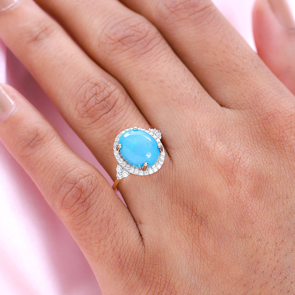9K Yellow Gold Arizona Sleeping Beauty Turquoise and Moissanite Ring 3.93 Ct.