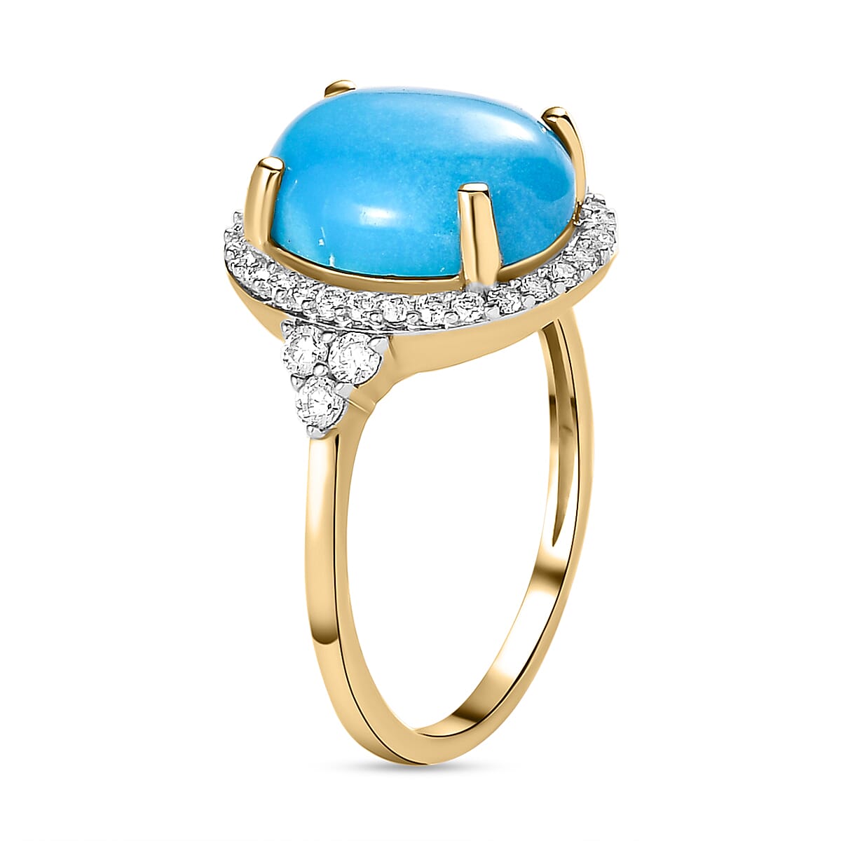 9K Yellow Gold AA Sleeping Beauty Turquoise and Moissanite Halo Ring 3.93 Ct 7210630 4