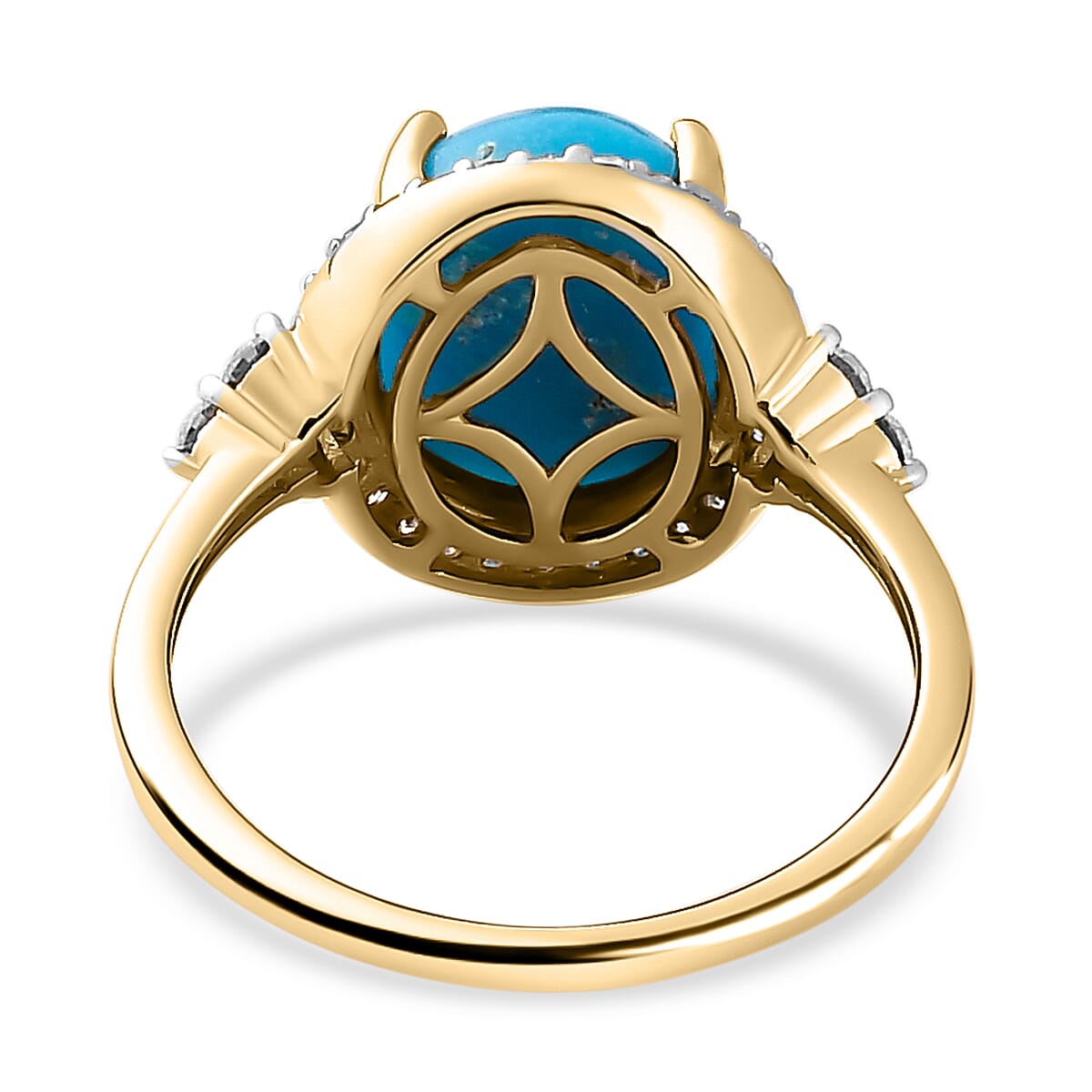 9K Yellow Gold AA Sleeping Beauty Turquoise and Moissanite Halo Ring 3.93 Ct 7210630 5