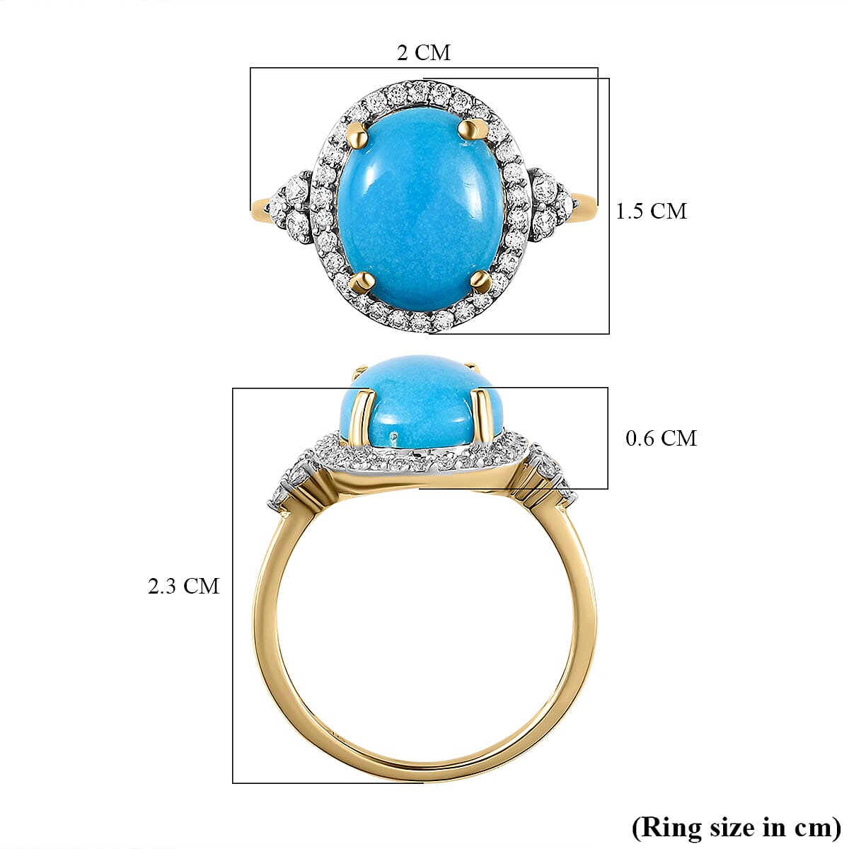 9K Yellow Gold AA Sleeping Beauty Turquoise and Moissanite Halo Ring 3.93 Ct 7210630 6