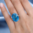 9K Yellow Gold Swiss Blue Topaz & Moissanite Ring 23.40 Ct