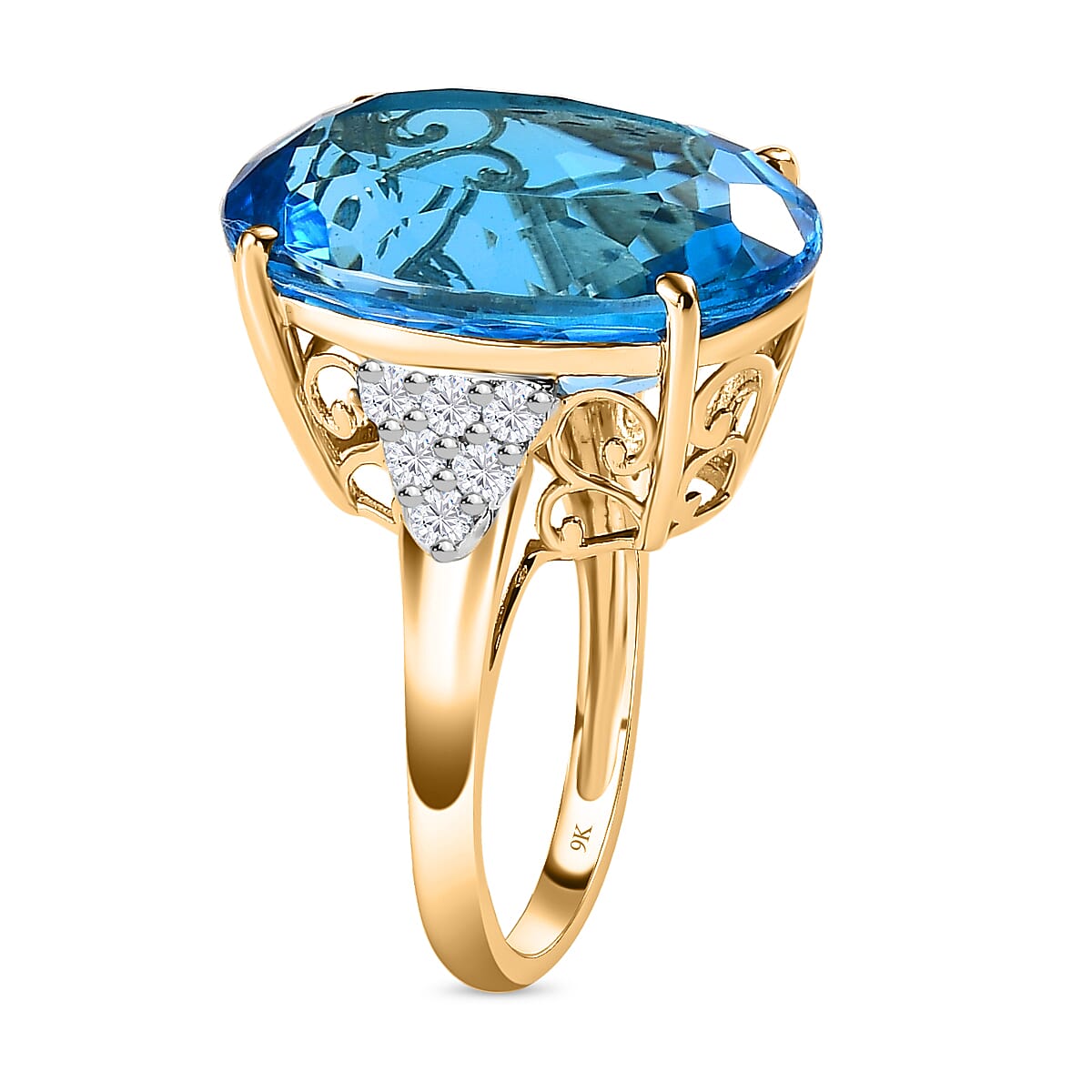 9K Yellow Gold AA Swiss Blue Topaz and Moissanite Ring 23.40 ct 7651605 3