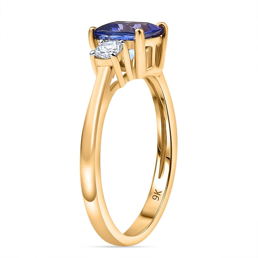 TANZANITE SPECTACULAR- Luxuriant Diamond 9K Yellow Gold Tanzanite & (SI-G-H) Lab Grown Diamond Solitaire Ring 1.69 Ct.