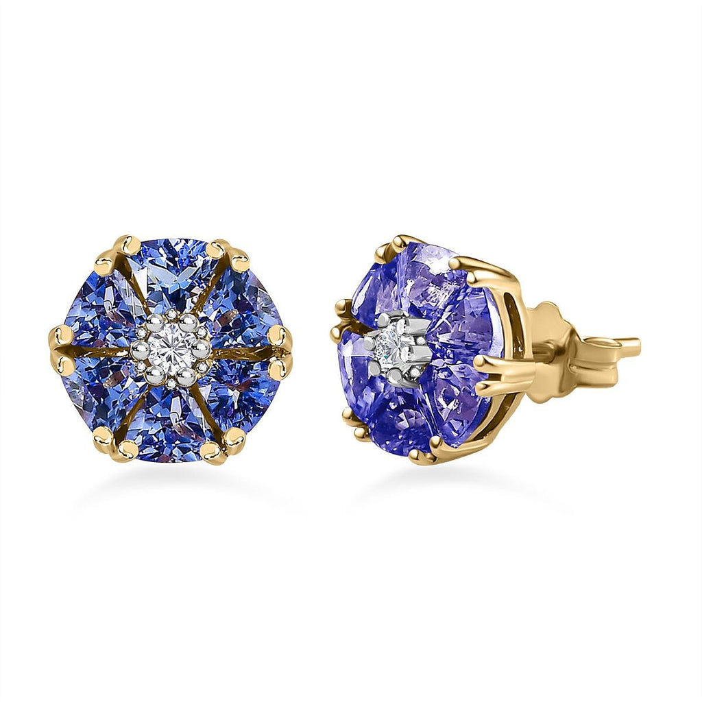 9K Yellow Gold Tanzanite & Moissanite Earrings 1.47 Ct.