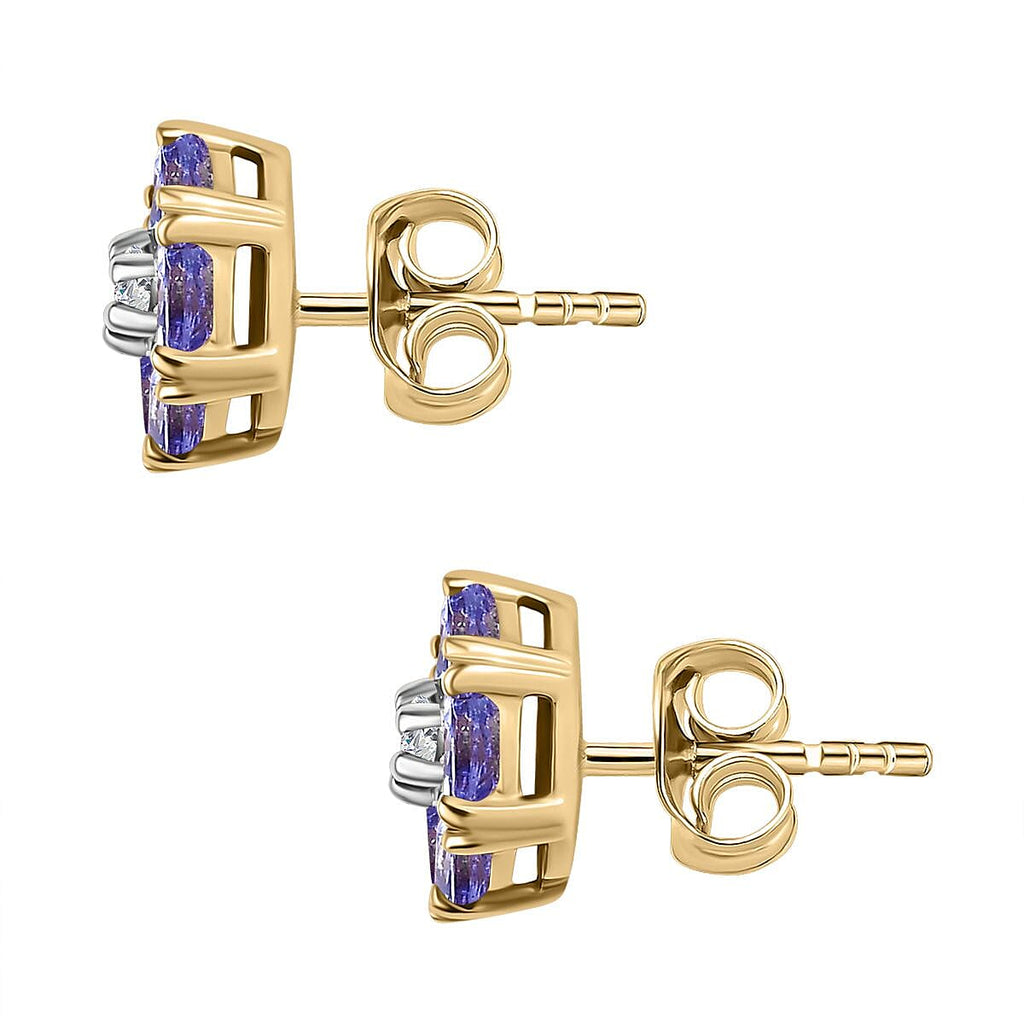 9K Yellow Gold Tanzanite & Moissanite Earrings 1.47 Ct.