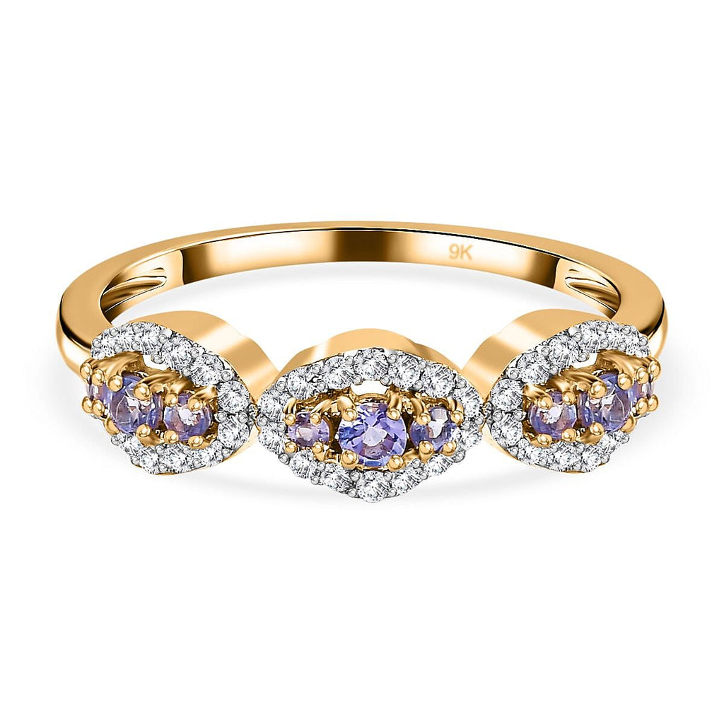 9K Yellow Gold  AA   Tanzanite ,  Moissanite  Main Stone With Side Stone Ring 0.42 ct,  Gold Wt. 1.66 Gms  0.420  Ct.
