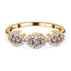 9K Yellow Gold  AA   Tanzanite ,  Moissanite  Main Stone With Side Stone Ring 0.42 ct,  Gold Wt. 1.66 Gms  0.420  Ct.