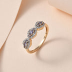 9K Yellow Gold  AA   Tanzanite ,  Moissanite  Main Stone With Side Stone Ring 0.42 ct,  Gold Wt. 1.66 Gms  0.420  Ct.