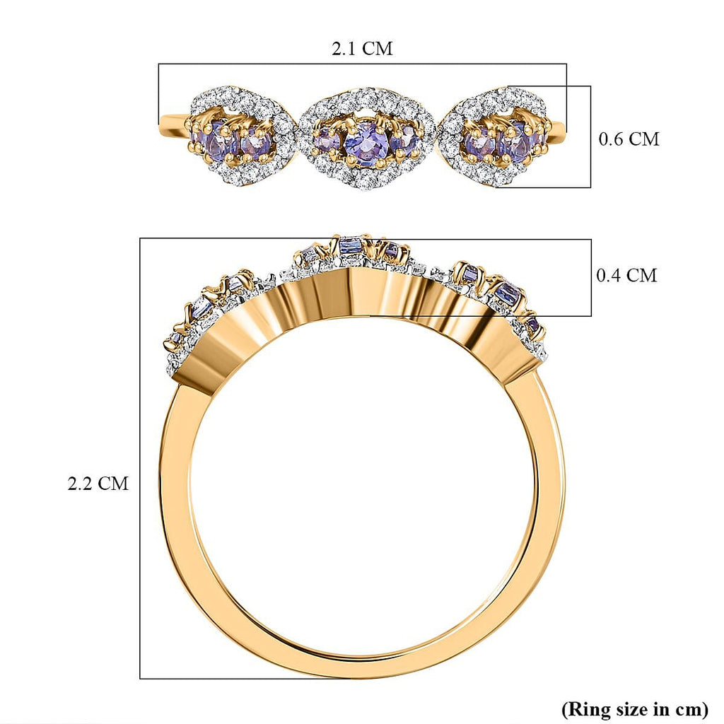 9K Yellow Gold  AA   Tanzanite ,  Moissanite  Main Stone With Side Stone Ring 0.42 ct,  Gold Wt. 1.66 Gms  0.420  Ct.