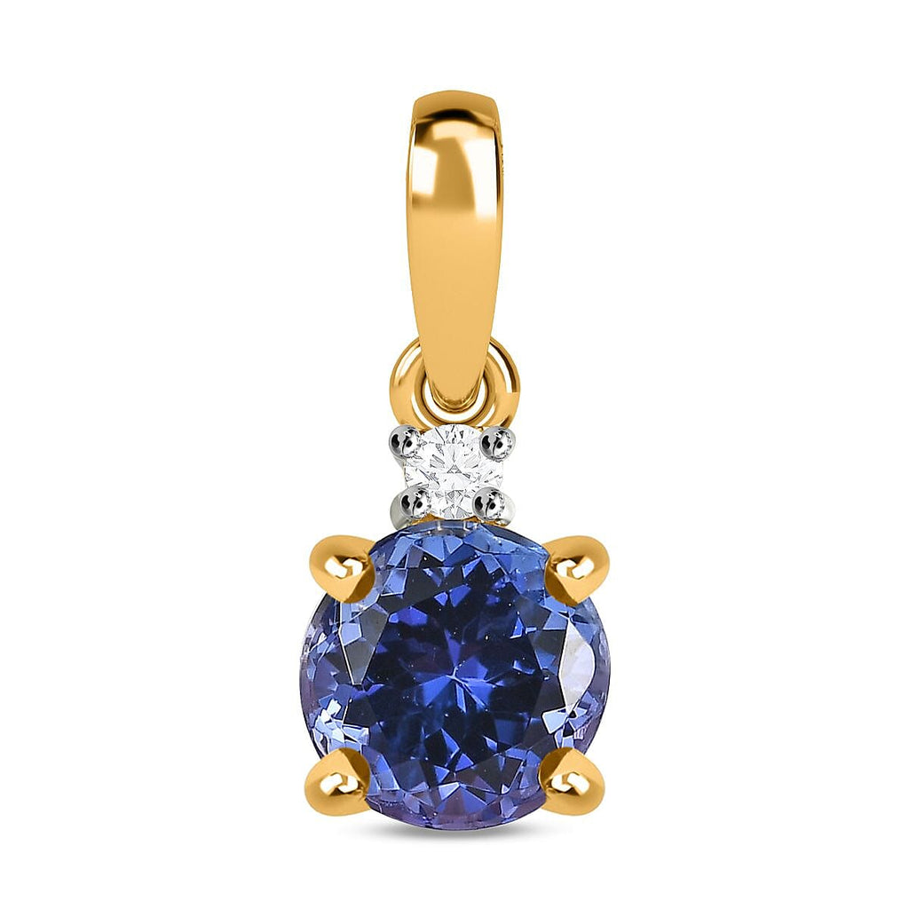 9K Yellow Gold Tanzanite & Moissanite Solitaire Pendant 1.23 Ct.