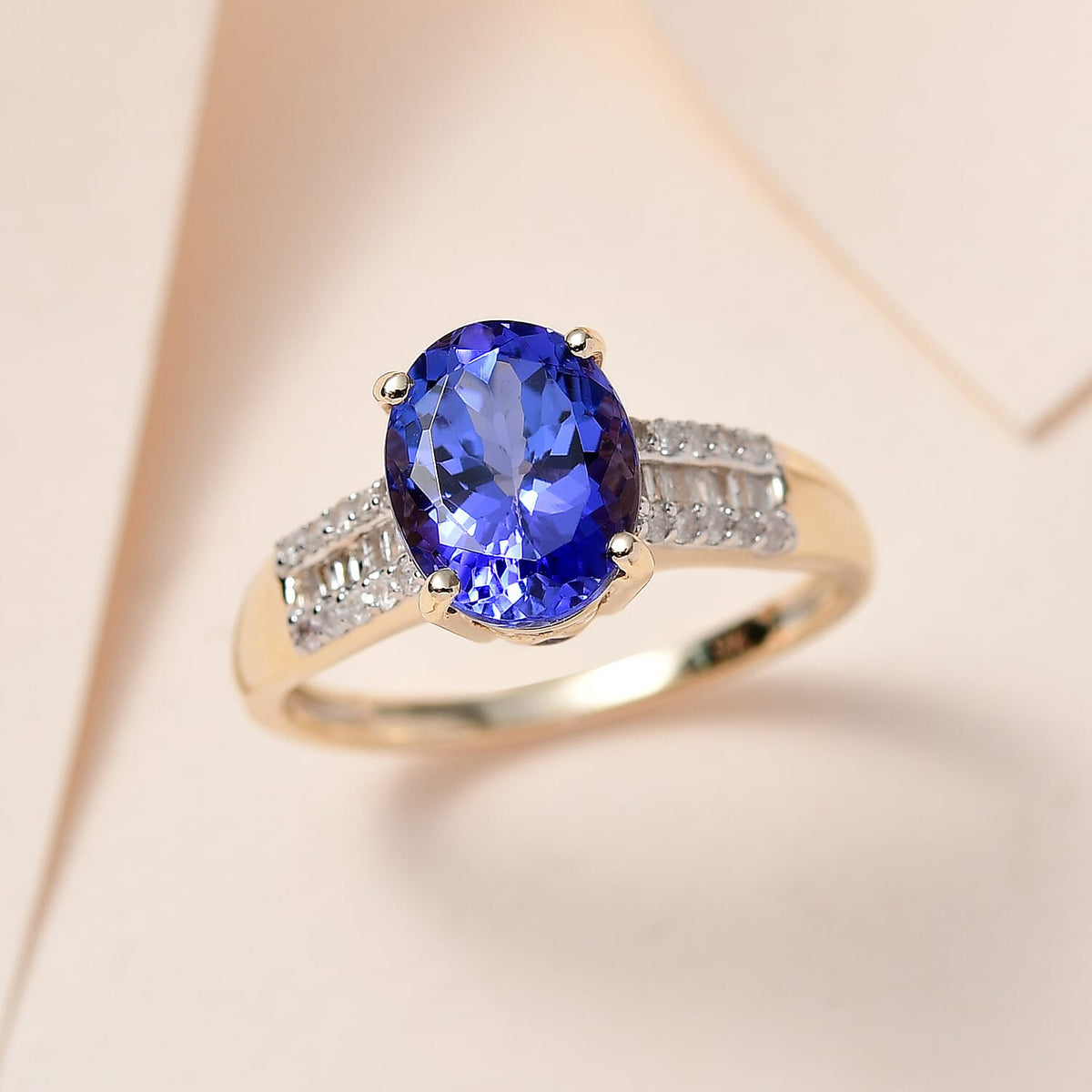 9K Yellow Gold AA Tanzanite Solitaire Ring with Diamond 2.05 Ct. 8847372 1