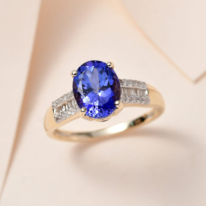 9K Yellow Gold AA Tanzanite Solitaire Ring with Diamond 2.05 Ct. 8847372 2