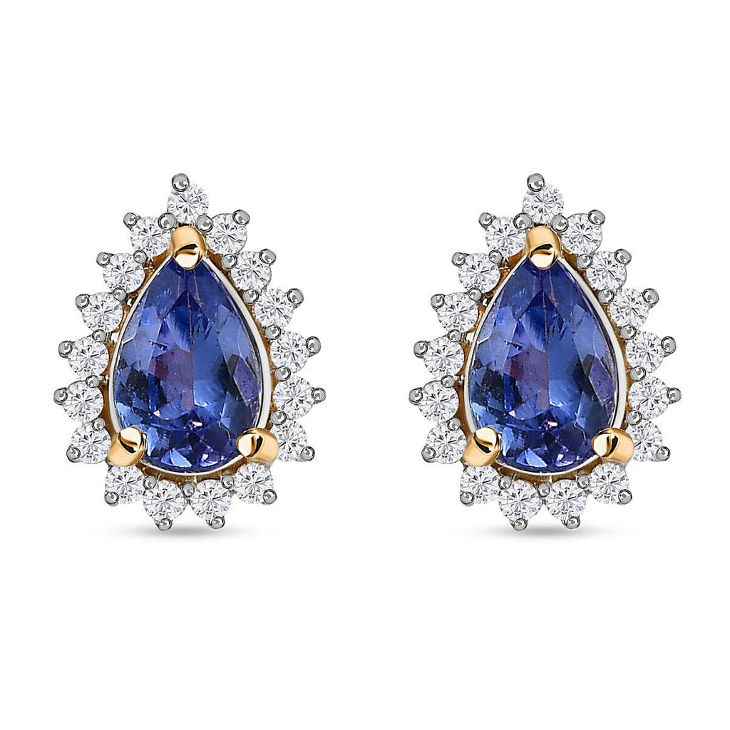 9K Yellow Gold  Tanzanite and Diamond Earrings (with Push Back)