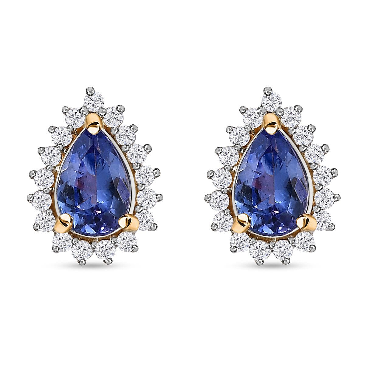 9K Yellow Gold AA Tanzanite and Diamond Halo Earrings (With Push Back) 7231394 0
