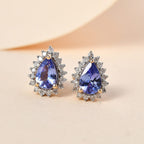 9K Yellow Gold  Tanzanite and Diamond Earrings (with Push Back)