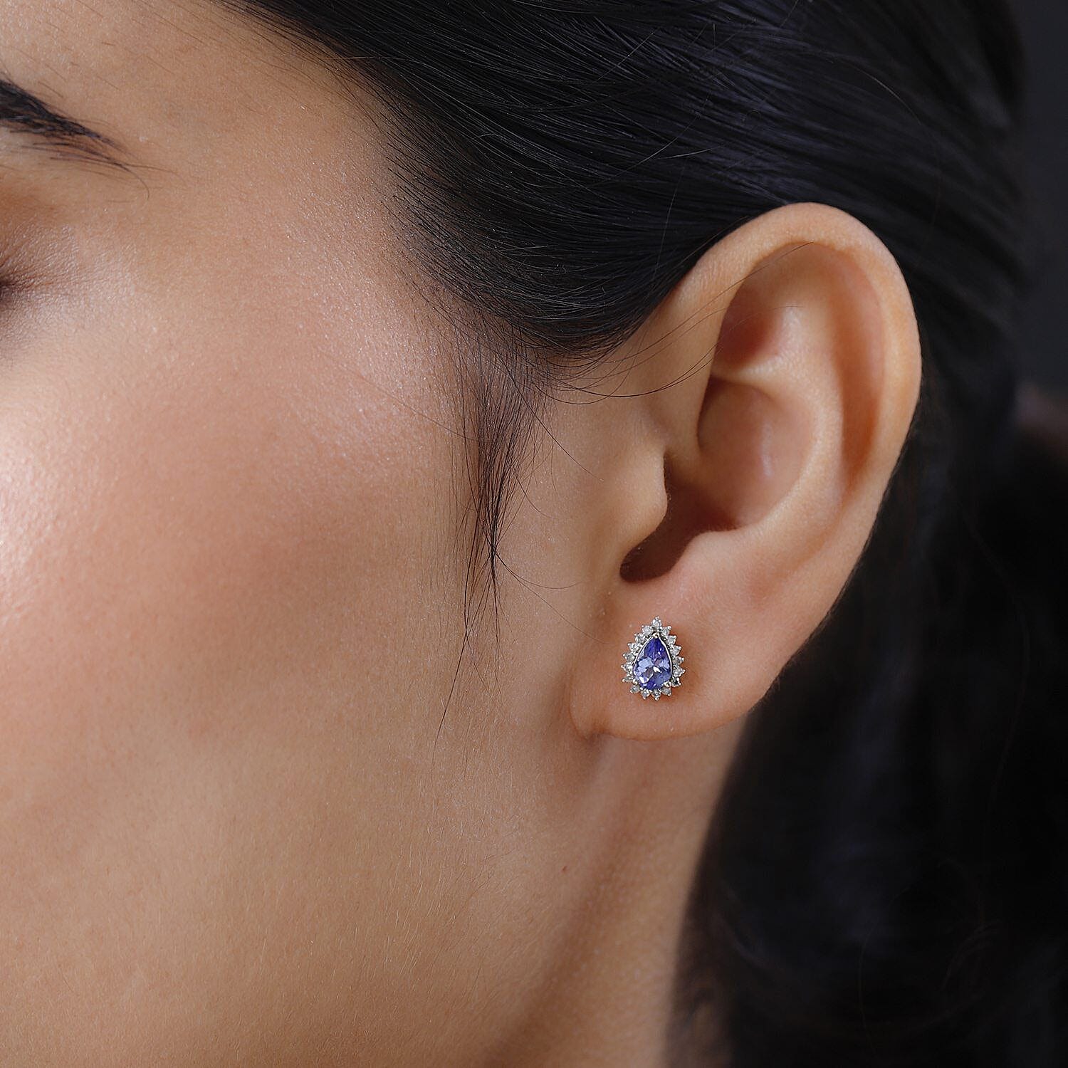 9K Yellow Gold AA Tanzanite and Diamond Halo Earrings (With Push Back) 7231394 2