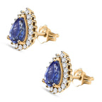9K Yellow Gold  Tanzanite and Diamond Earrings (with Push Back)