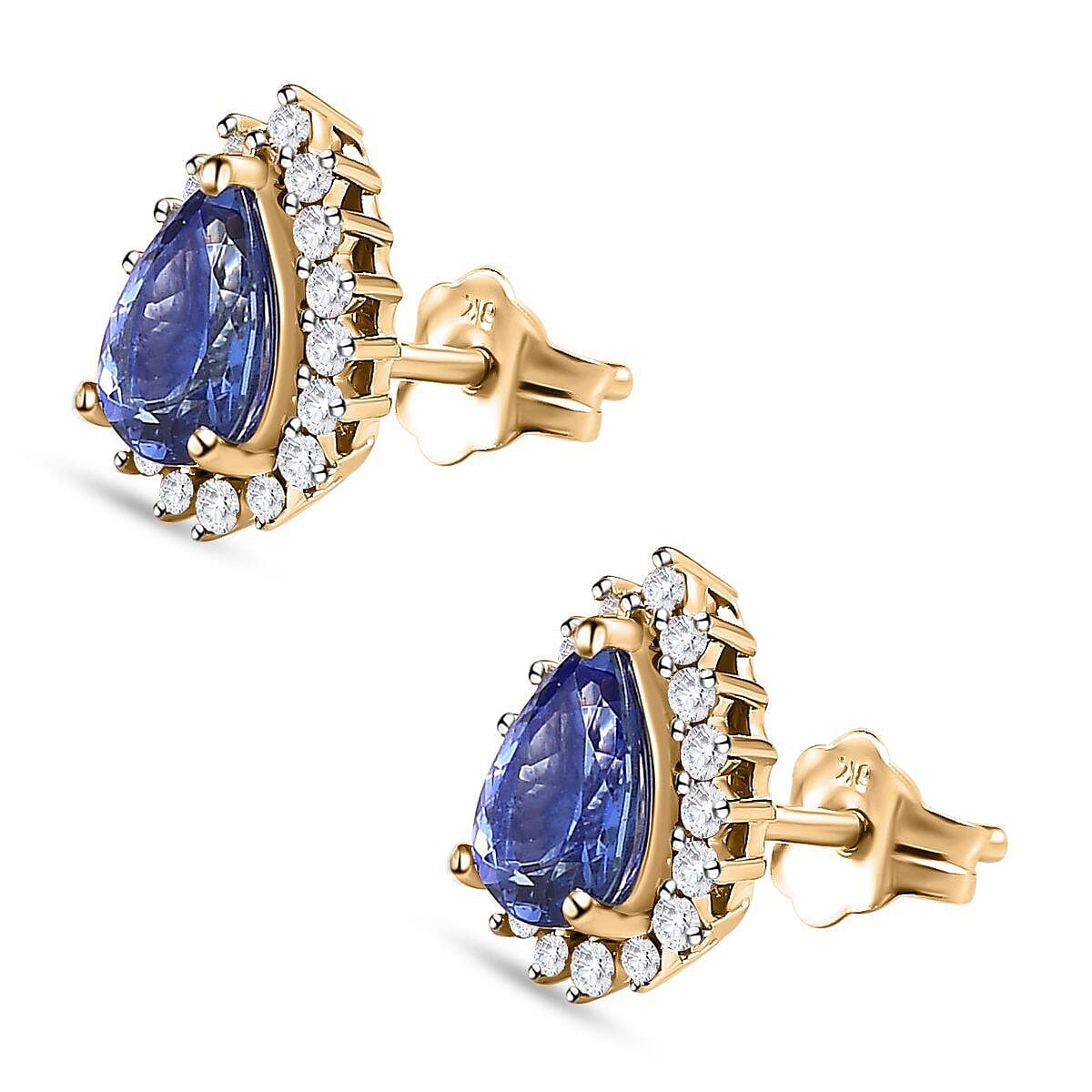 9K Yellow Gold AA Tanzanite and Diamond Halo Earrings (With Push Back) 7231394 3