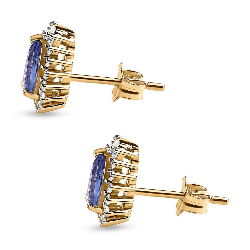 9K Yellow Gold  Tanzanite and Diamond Earrings (with Push Back)
