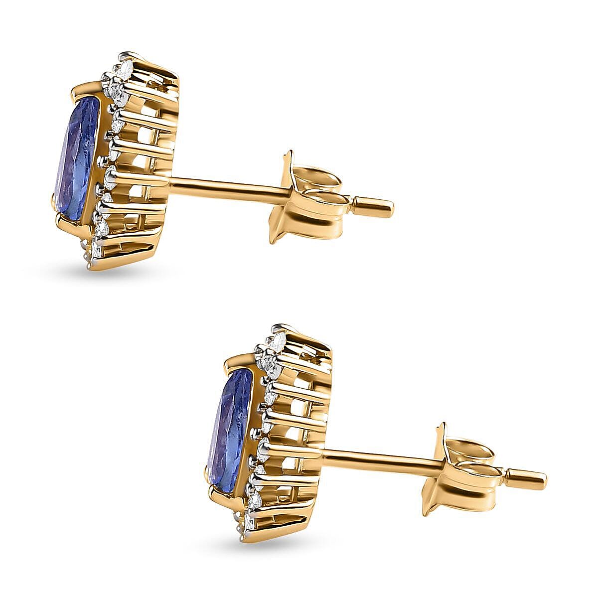 9K Yellow Gold AA Tanzanite and Diamond Halo Earrings (With Push Back) 7231394 4
