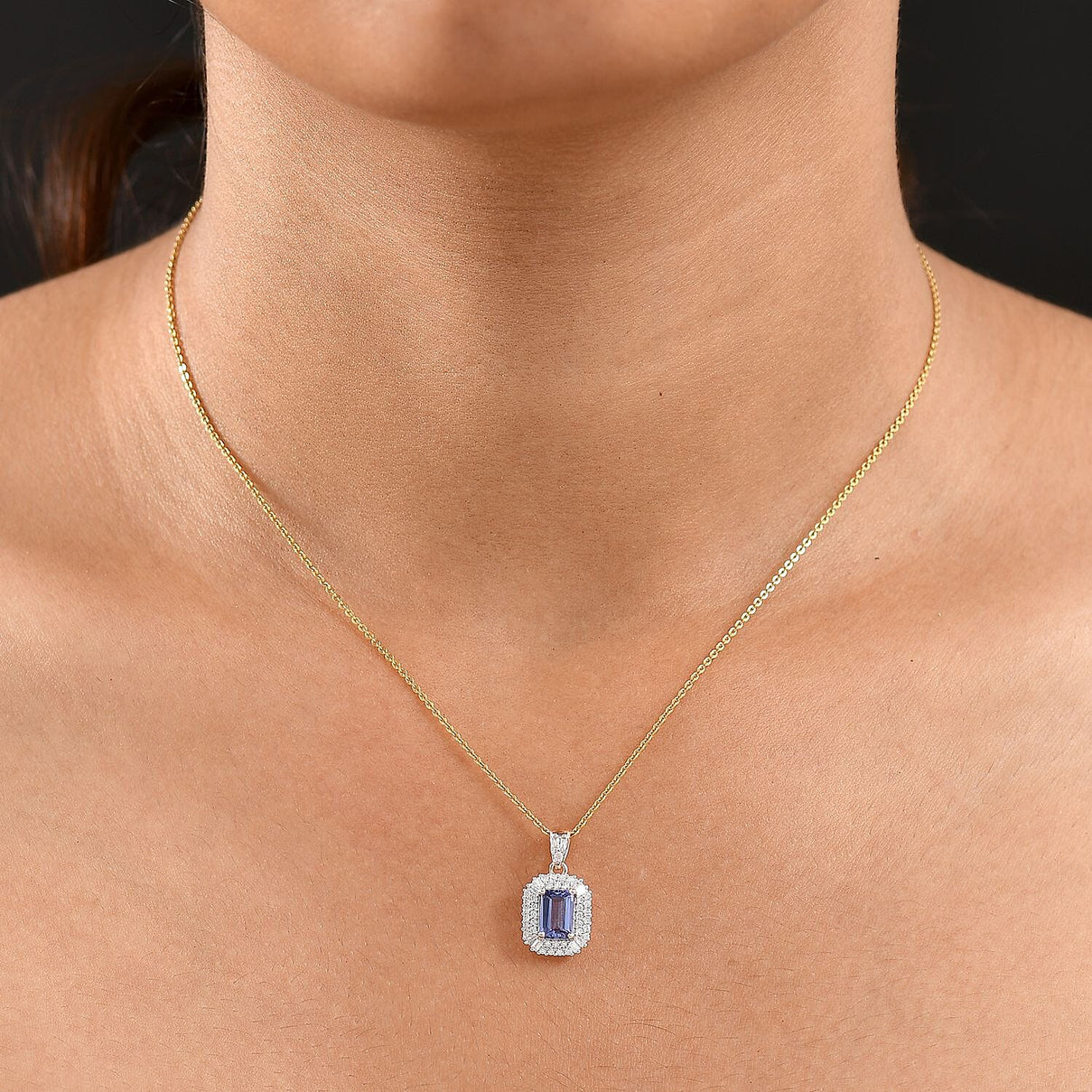 9K Yellow Gold  Tanzanite &amp; White Diamond Pendant 1.21 Ct. 8066533 2