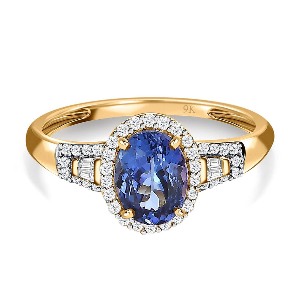 9K Yellow Gold Tanzanite & Diamond (G-H) Ring 1.57 Ct.