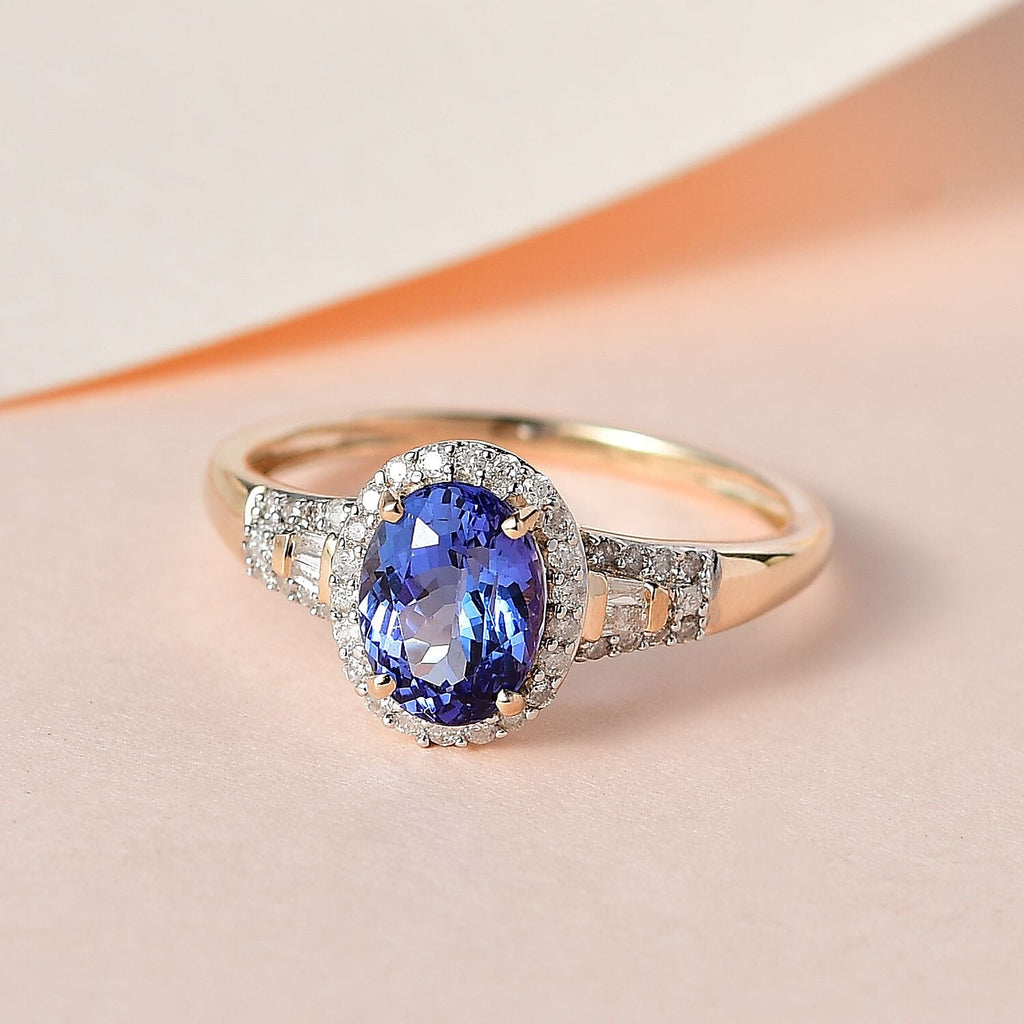 9K Yellow Gold Tanzanite & Diamond (G-H) Ring 1.57 Ct.