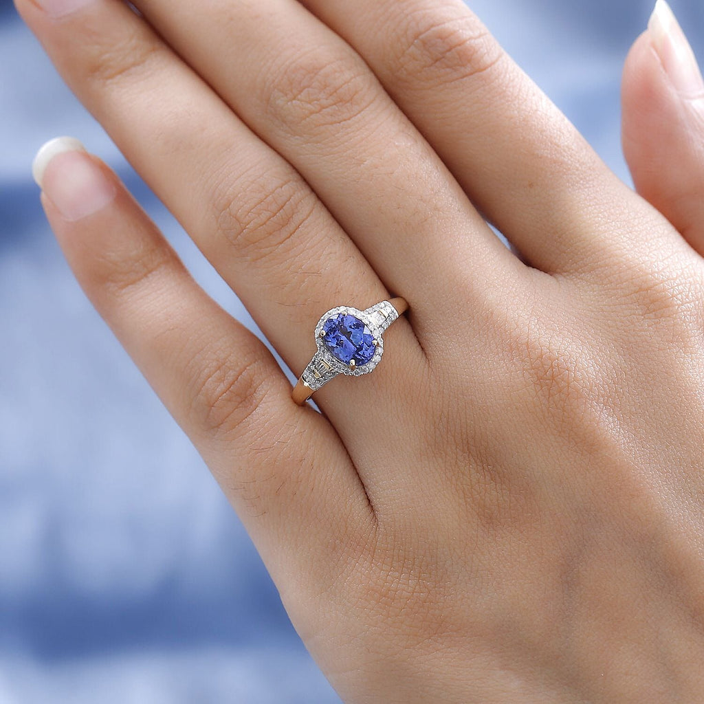 9K Yellow Gold Tanzanite & Diamond (G-H) Ring 1.57 Ct.