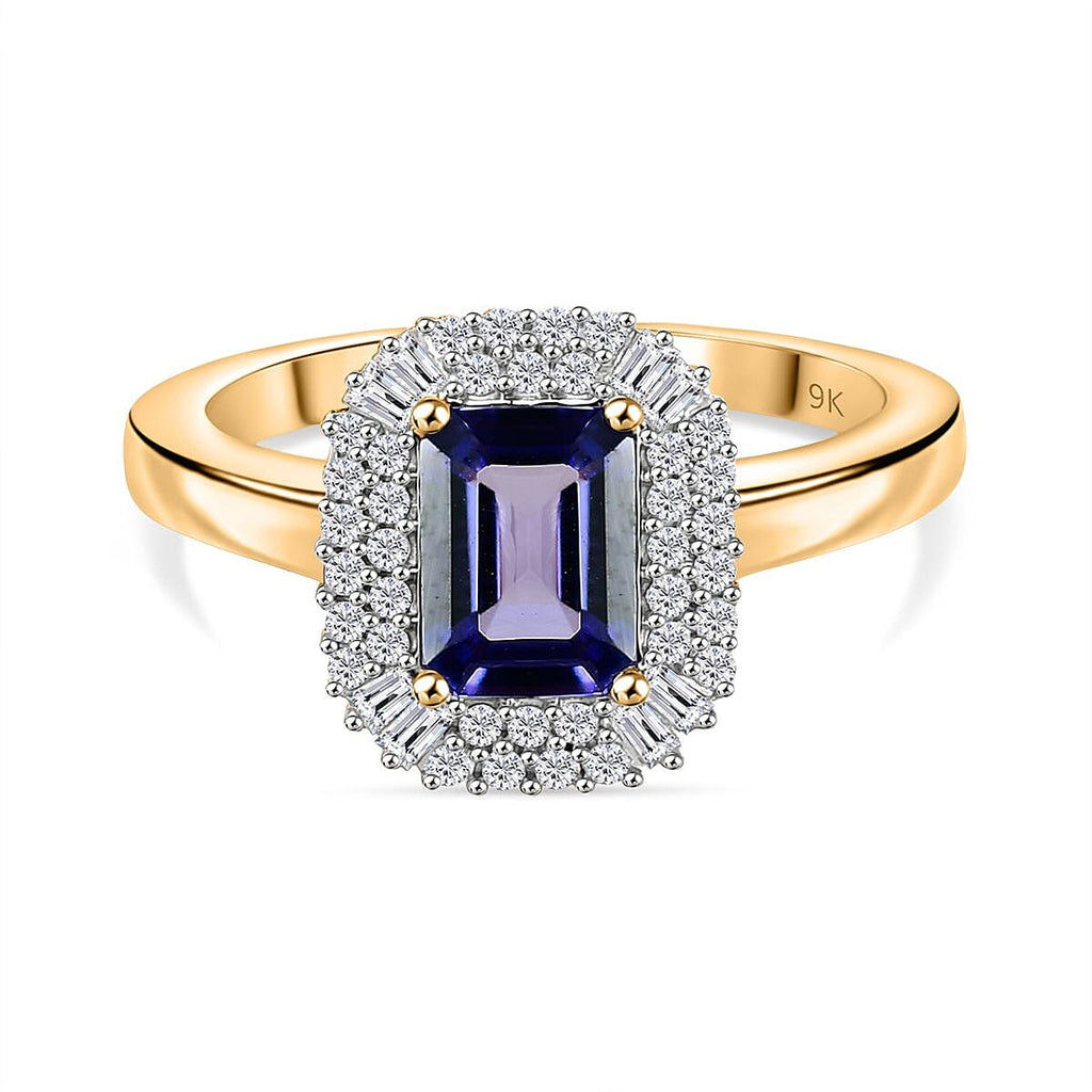 9K Yellow Gold Tanzanite & White Diamond Ring 1.18 Ct. Gold WT 3.00 Gms
