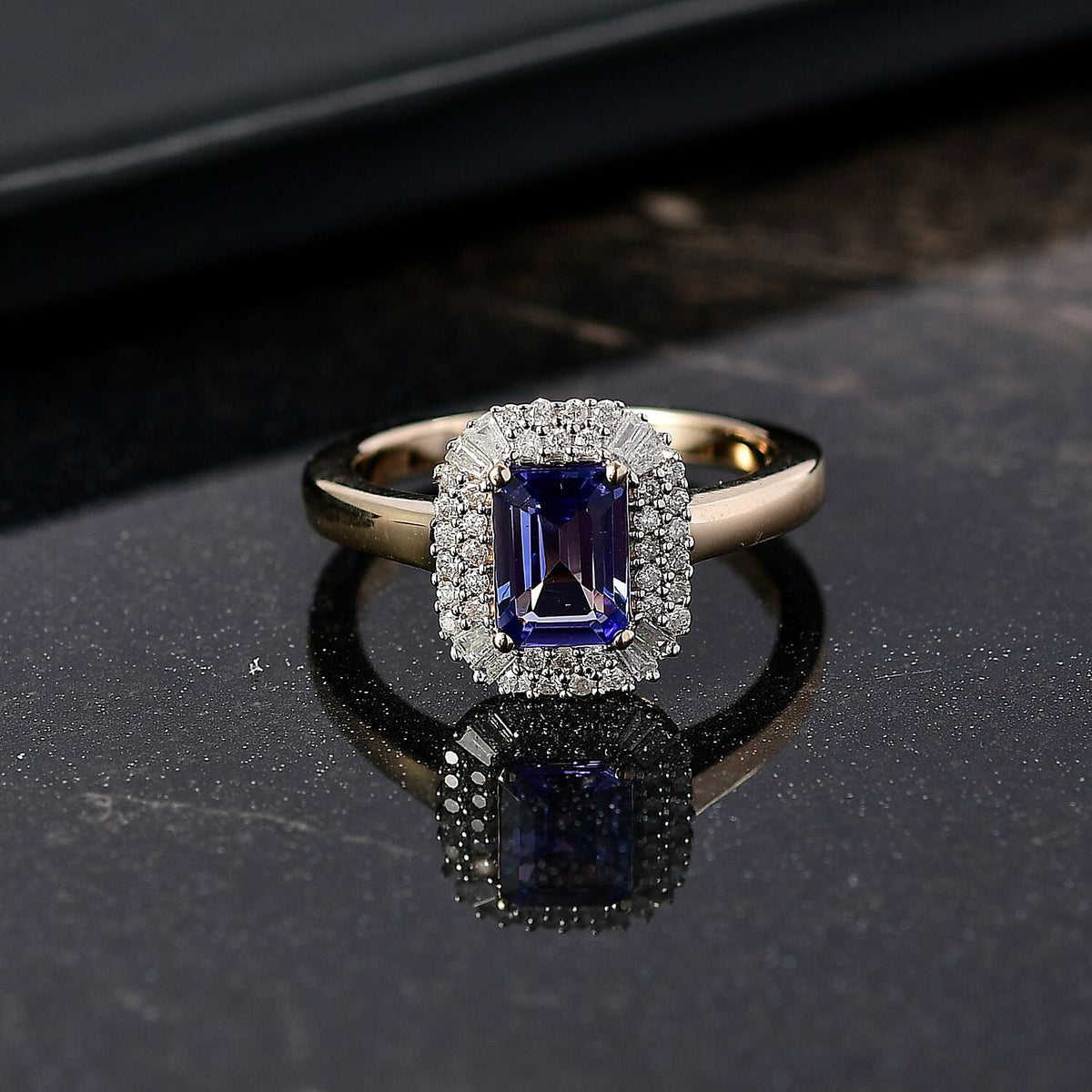 9K Yellow Gold Tanzanite, White Diamond Double Halo Ring 1.18 Ct. 8066539 1