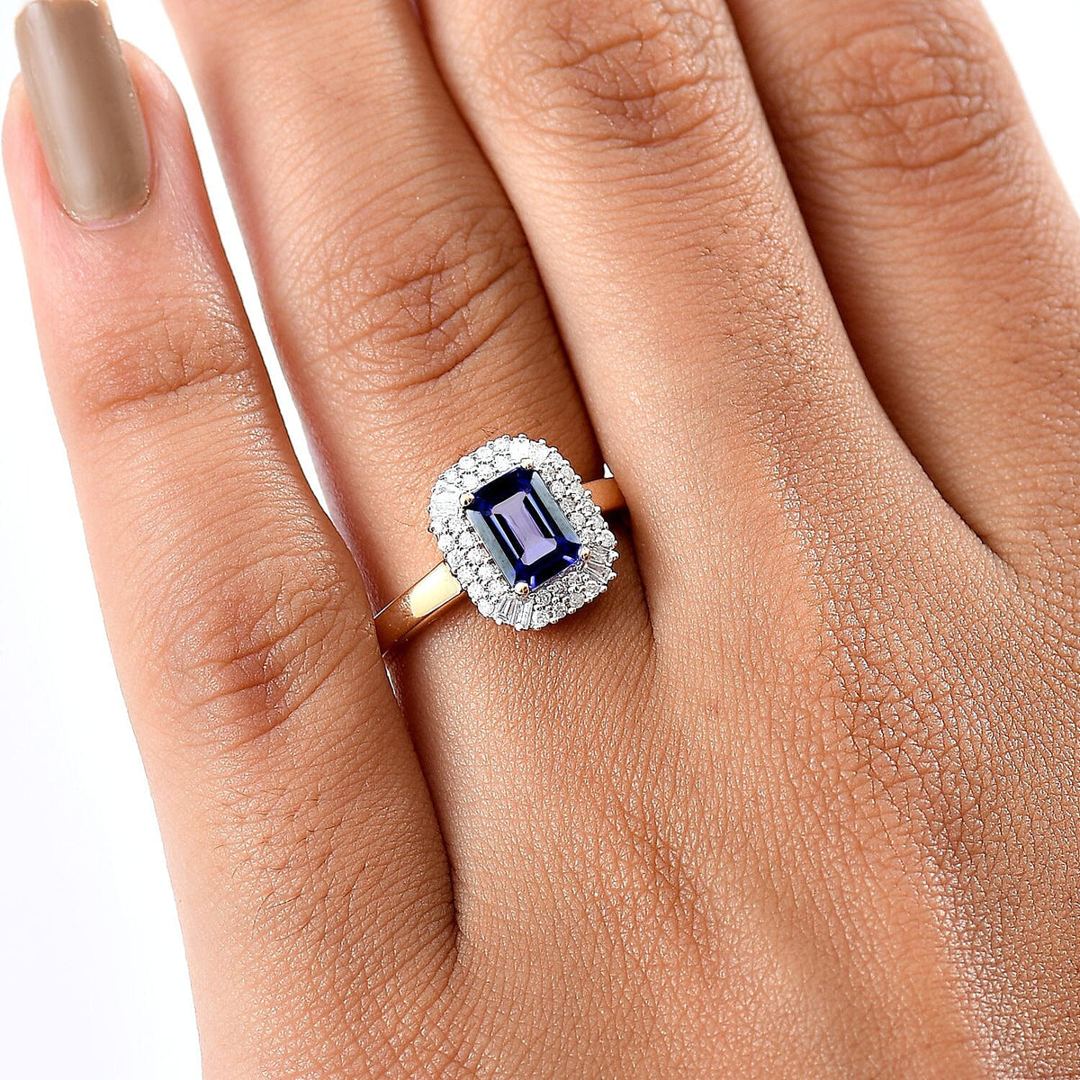 9K Yellow Gold Tanzanite, White Diamond Double Halo Ring 1.18 Ct. 8066539 2