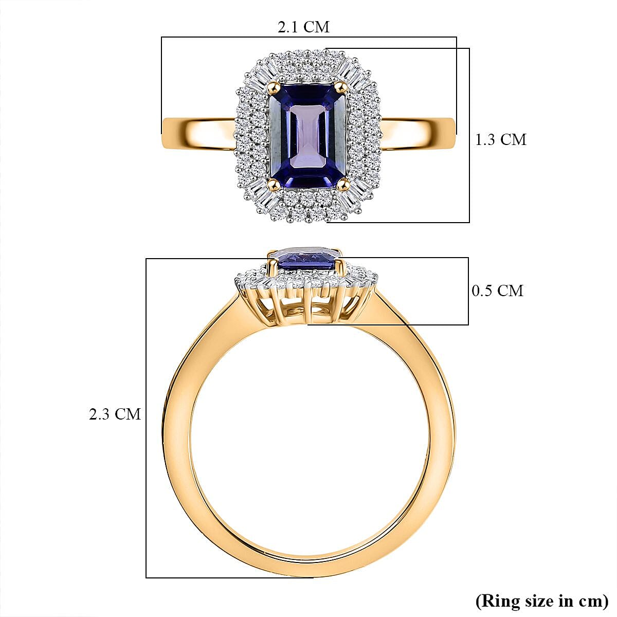 9K Yellow Gold Tanzanite, White Diamond Double Halo Ring 1.18 Ct. 8066539 5