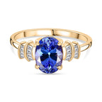 9K Yellow Gold  AA Tanzanite,White Diamond Solitaire Ring 1.84 Ct