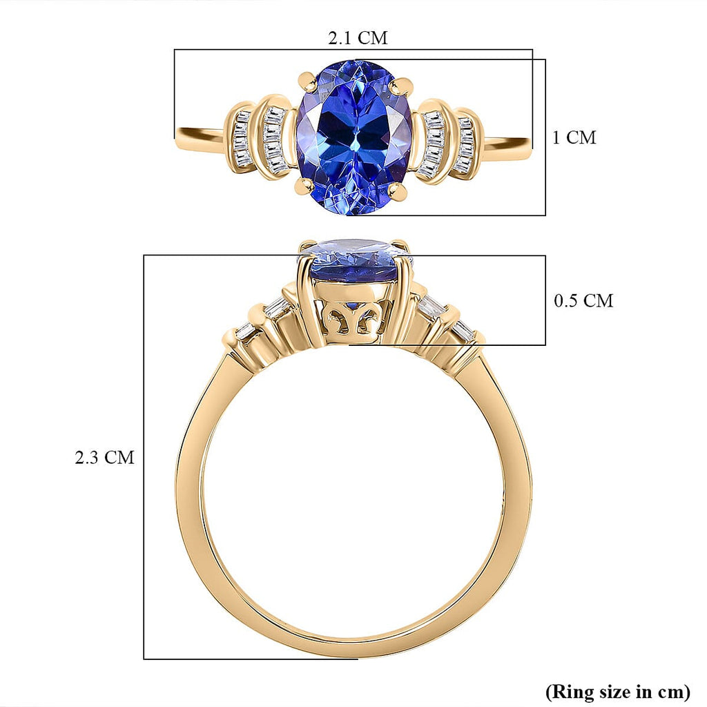 9K Yellow Gold  AA Tanzanite,White Diamond Solitaire Ring 1.84 Ct