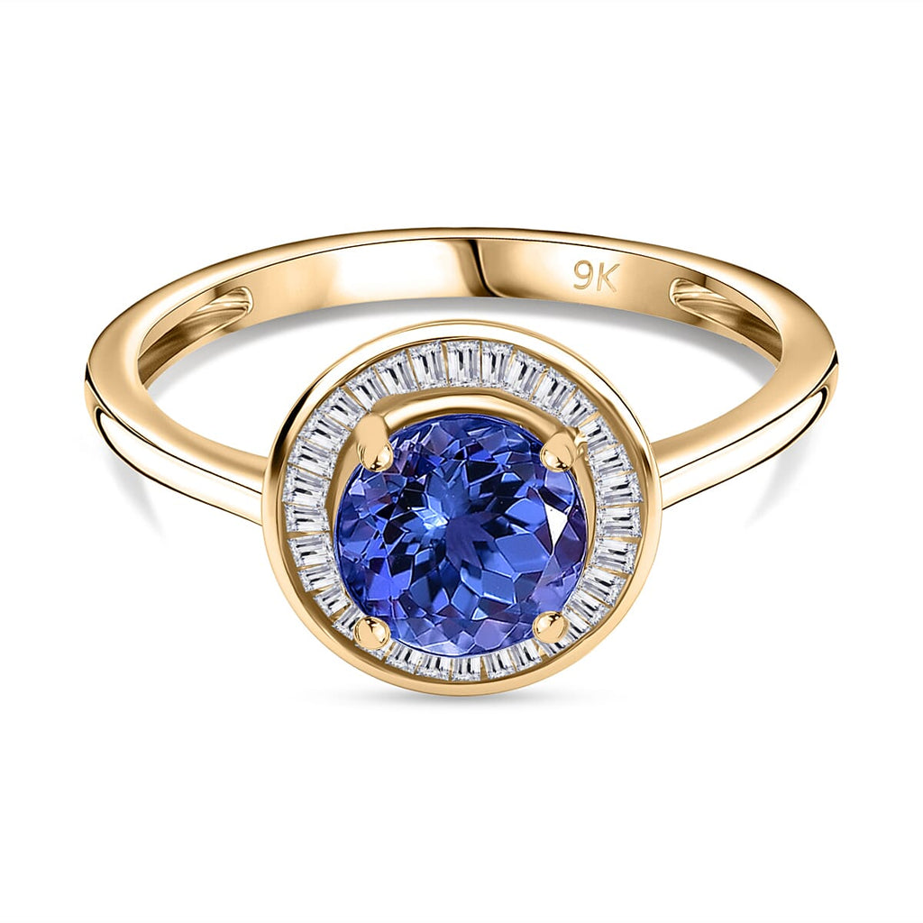TANZANITE SPECTACULAR - 9K Yellow Gold Tanzanite & White Diamond Solitaire Ring 1.50 Ct.