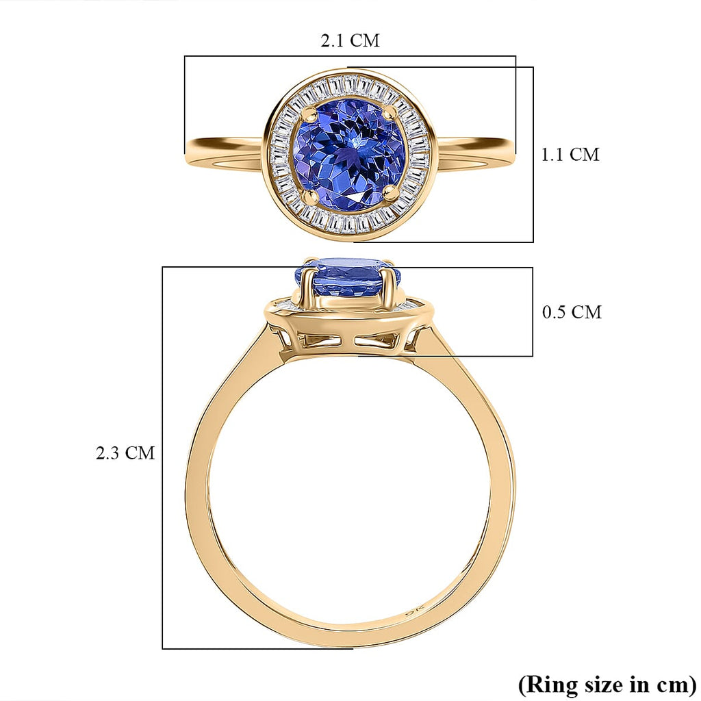 TANZANITE SPECTACULAR - 9K Yellow Gold Tanzanite & White Diamond Solitaire Ring 1.50 Ct.