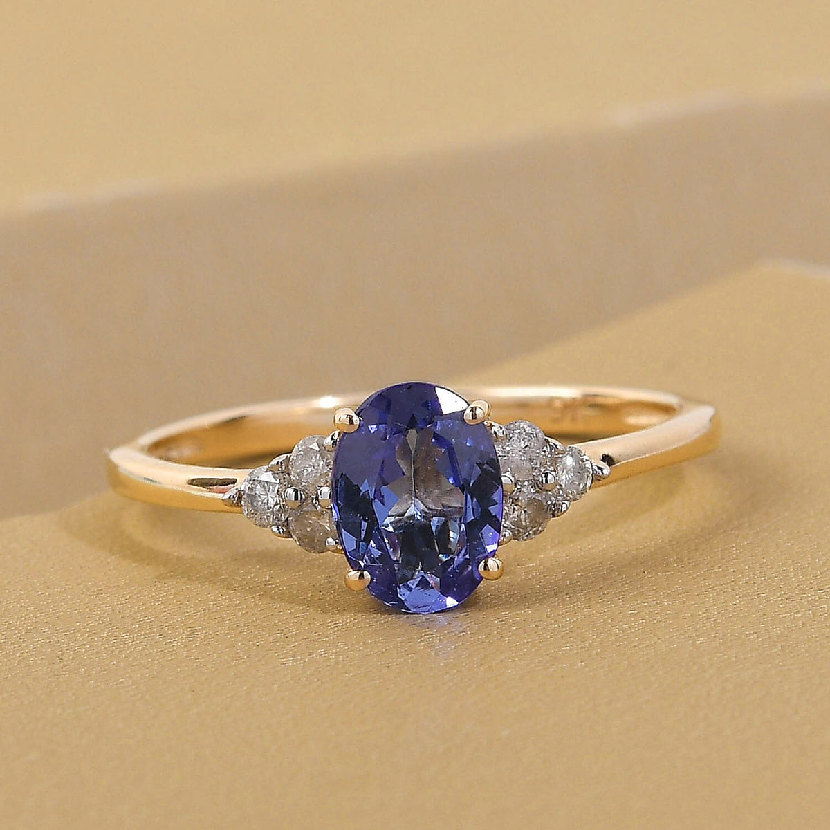 9K Yellow Gold AA Tanzanite and Diamond I3 GH Classic Trilogy Solitaire Ring 7017224 2