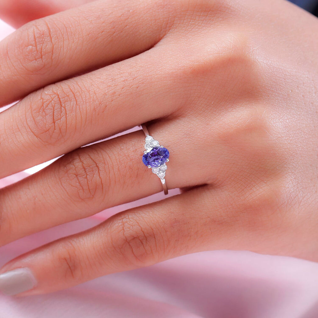 9K Yellow Gold Tanzanite and Diamond (G-H) Ring