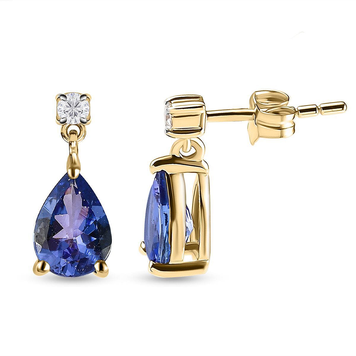 9K Yellow Gold AA Tanzanite and Diamond I3 GH Drop Earrings 1.25 Ct 7017099 0