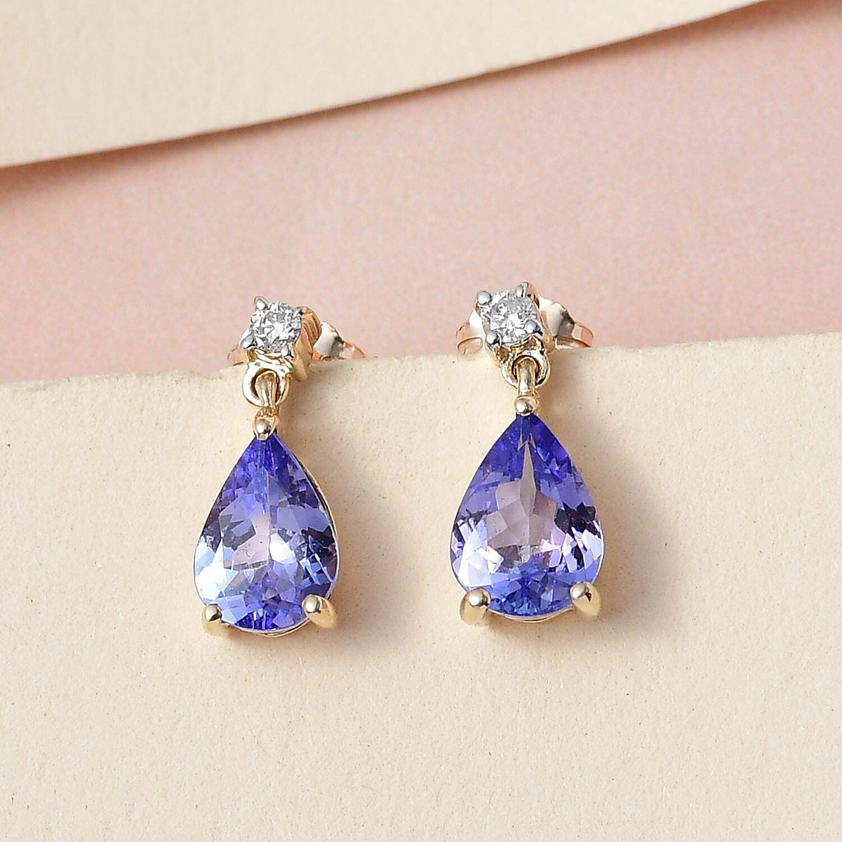 9K Yellow Gold AA Tanzanite and Diamond I3 GH Drop Earrings 1.25 Ct 7017099 2