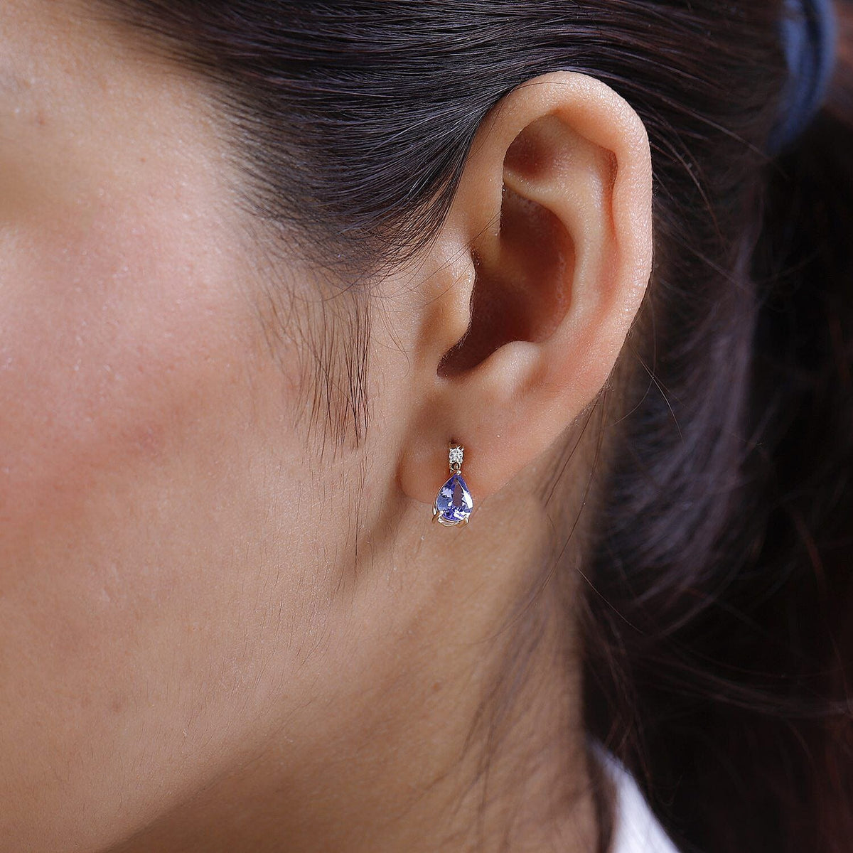 9K Yellow Gold AA Tanzanite and Diamond I3 GH Drop Earrings 1.25 Ct 7017099 3