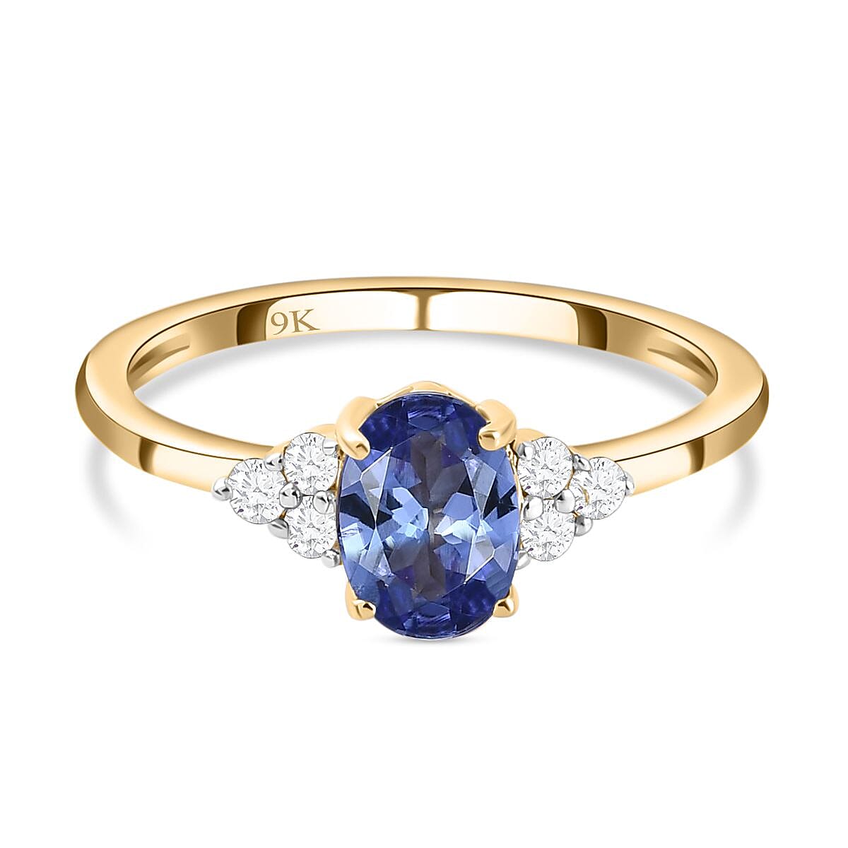 9K Yellow Gold AA Tanzanite and Moissanite Classic Solitaire Trilogy Ring 0.91 Ct 8941988 0