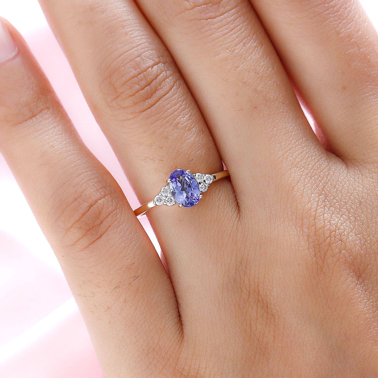 9K Yellow Gold AA Tanzanite and Moissanite Classic Solitaire Trilogy Ring 0.91 Ct 8941988 3