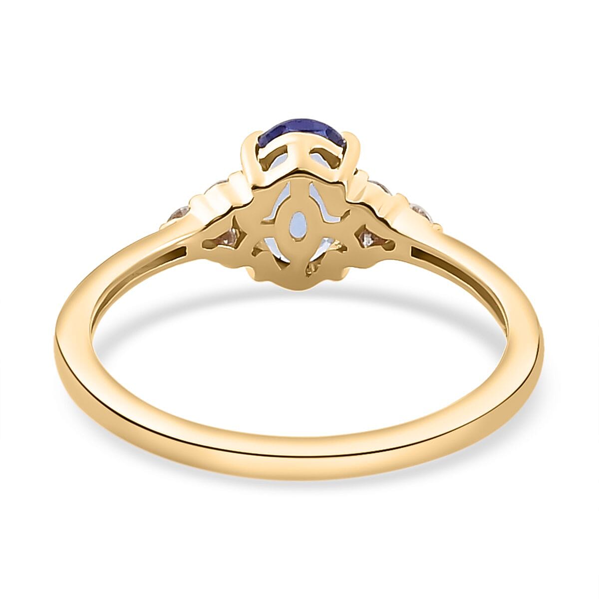 9K Yellow Gold AA Tanzanite and Moissanite Classic Solitaire Trilogy Ring 0.91 Ct 8941988 5
