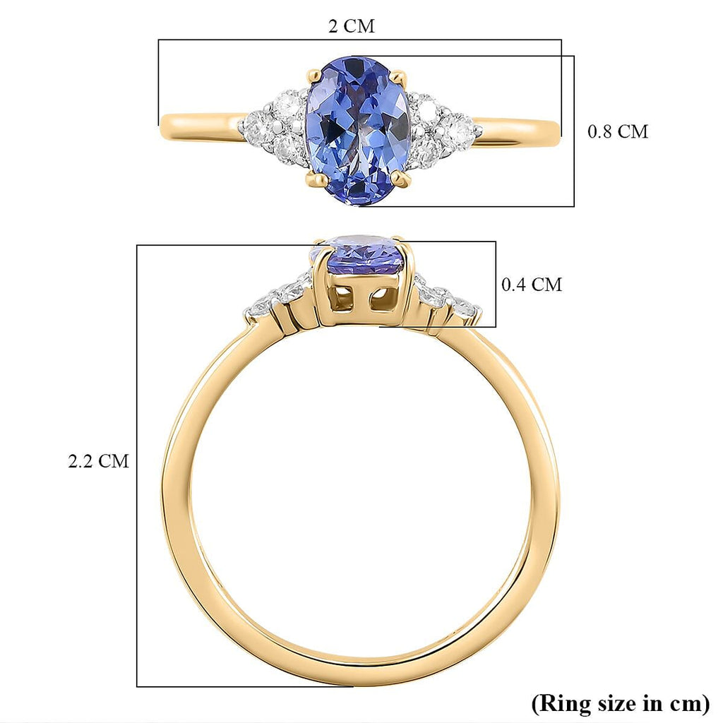 9K Yellow Gold AA Tanzanite and Moissanite Ring.