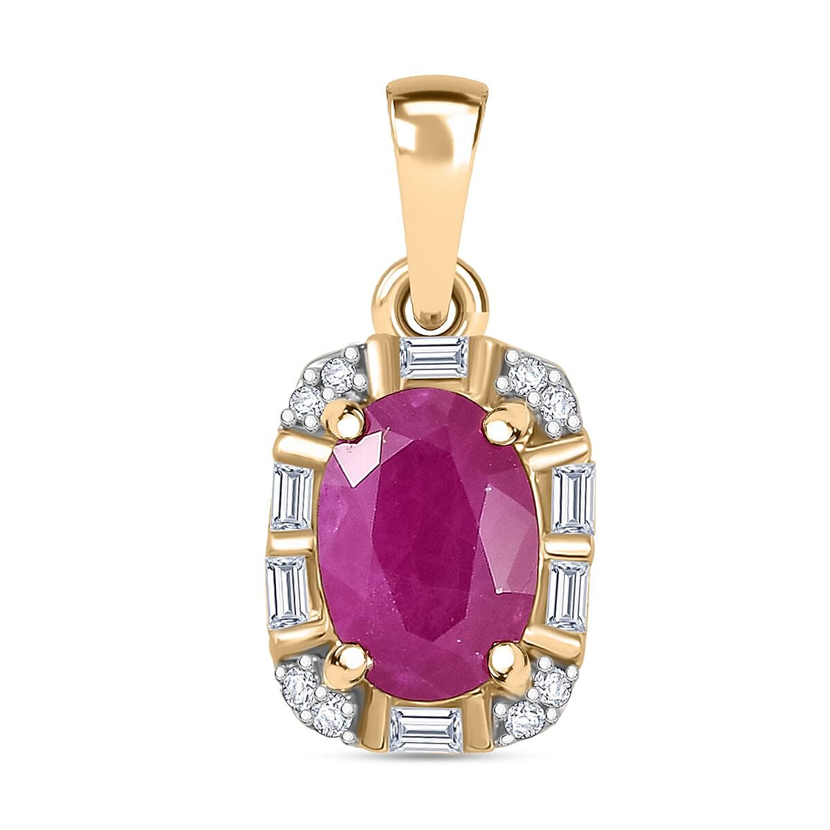 AA Taveta Ruby, White Diamond Pendant in 9K Yellow Gold 7863924 0